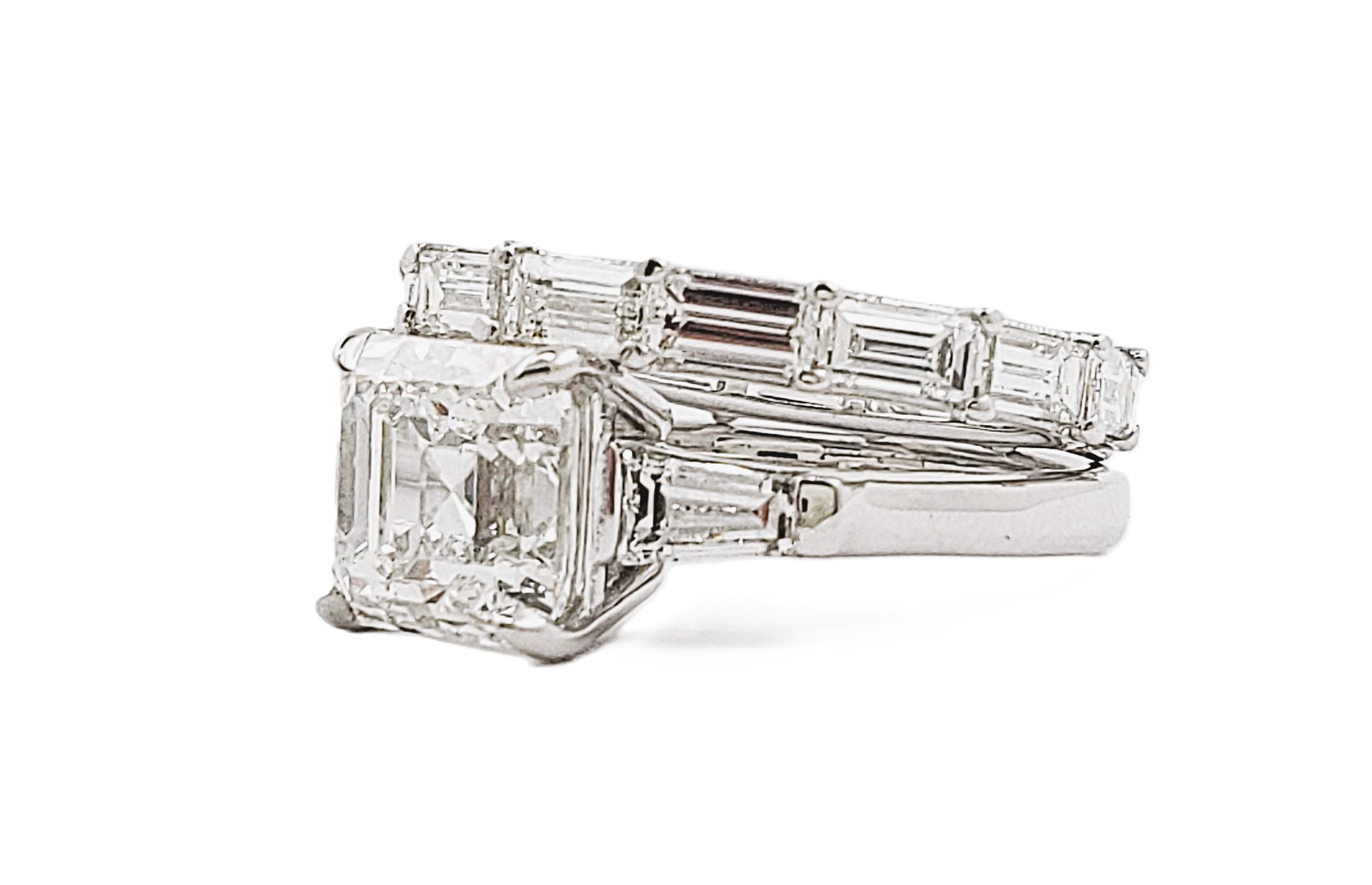 Asscher Cut Center Diamond with Baguette Side Bridal Set